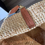 Mini Slit Tote 30cm Beige Raffia Tan Calfskin