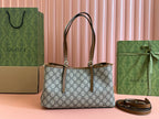 Gucci GG Emblem Small Tote Bag Beige Ebony Leather