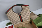 Gucci Giglio Large Tote Bag Beige and Red Denim
