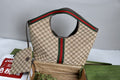 Gucci Giglio Large Tote Bag Beige and Red Denim