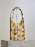 OXALIS 25  IN RAFFIA CROCHET AND LEATHER  BROWN