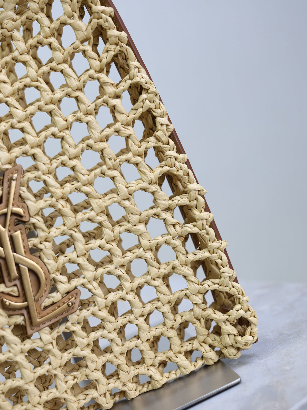OXALIS 25  IN RAFFIA CROCHET AND LEATHER  BROWN