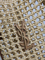 OXALIS 25  IN RAFFIA CROCHET AND LEATHER  BROWN