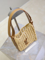 OXALIS 25  IN RAFFIA CROCHET AND LEATHER  BROWN