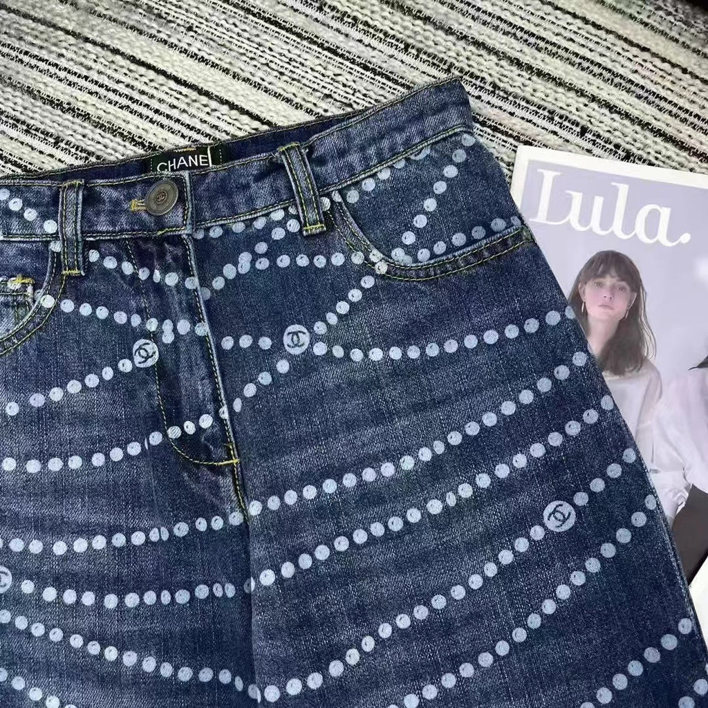 CC Jeans Printed Faded Denim Blue and White