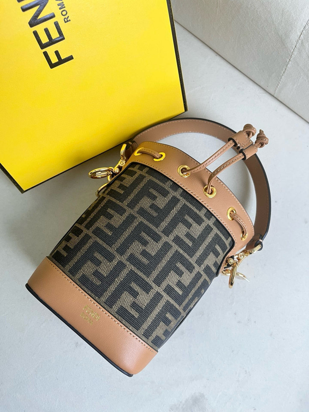 MON TRESOR 18 IN MONOGRAM BROWN CANVAS WITH FF MOTIF EMBROIDERED