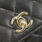 MINI FLAP BAG 14 IN BLACK GRAINED CALFSKIN GOLD HARDWARE