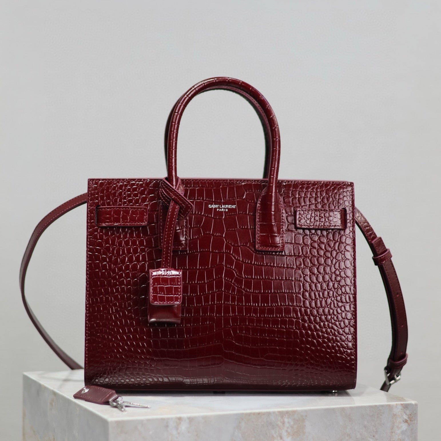 SAC DE JOUR BABY 26 BURGUNDY RED CALFSKIN SILVER HARDWARE