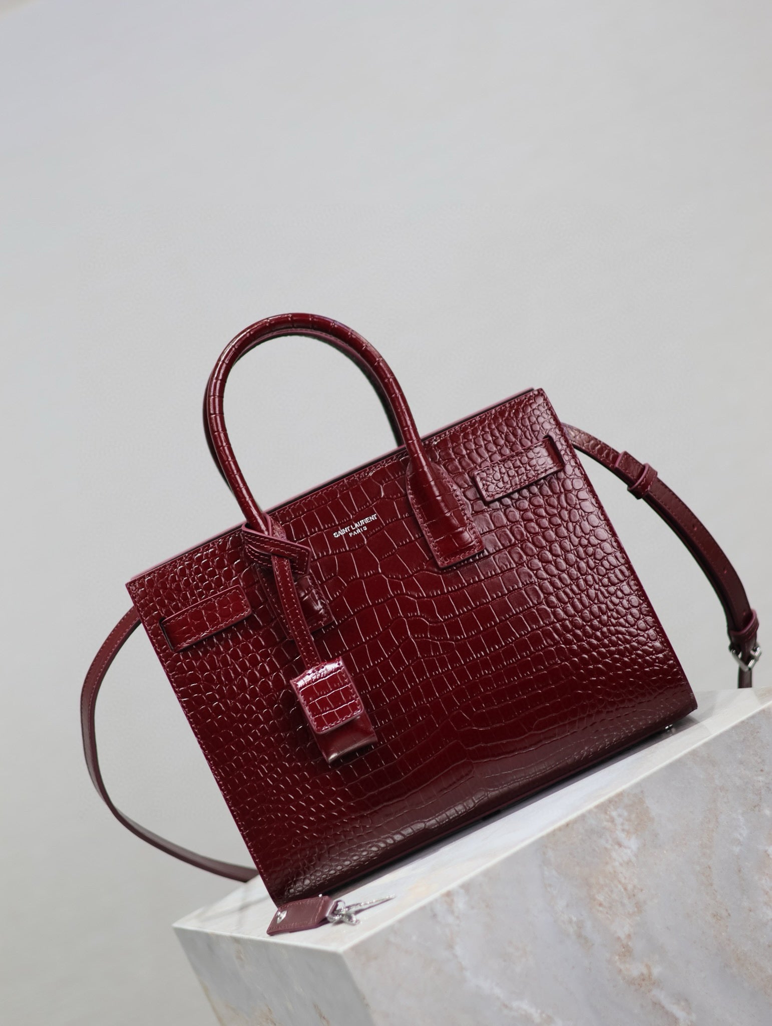 SAC DE JOUR BABY 26 BURGUNDY RED CALFSKIN SILVER HARDWARE