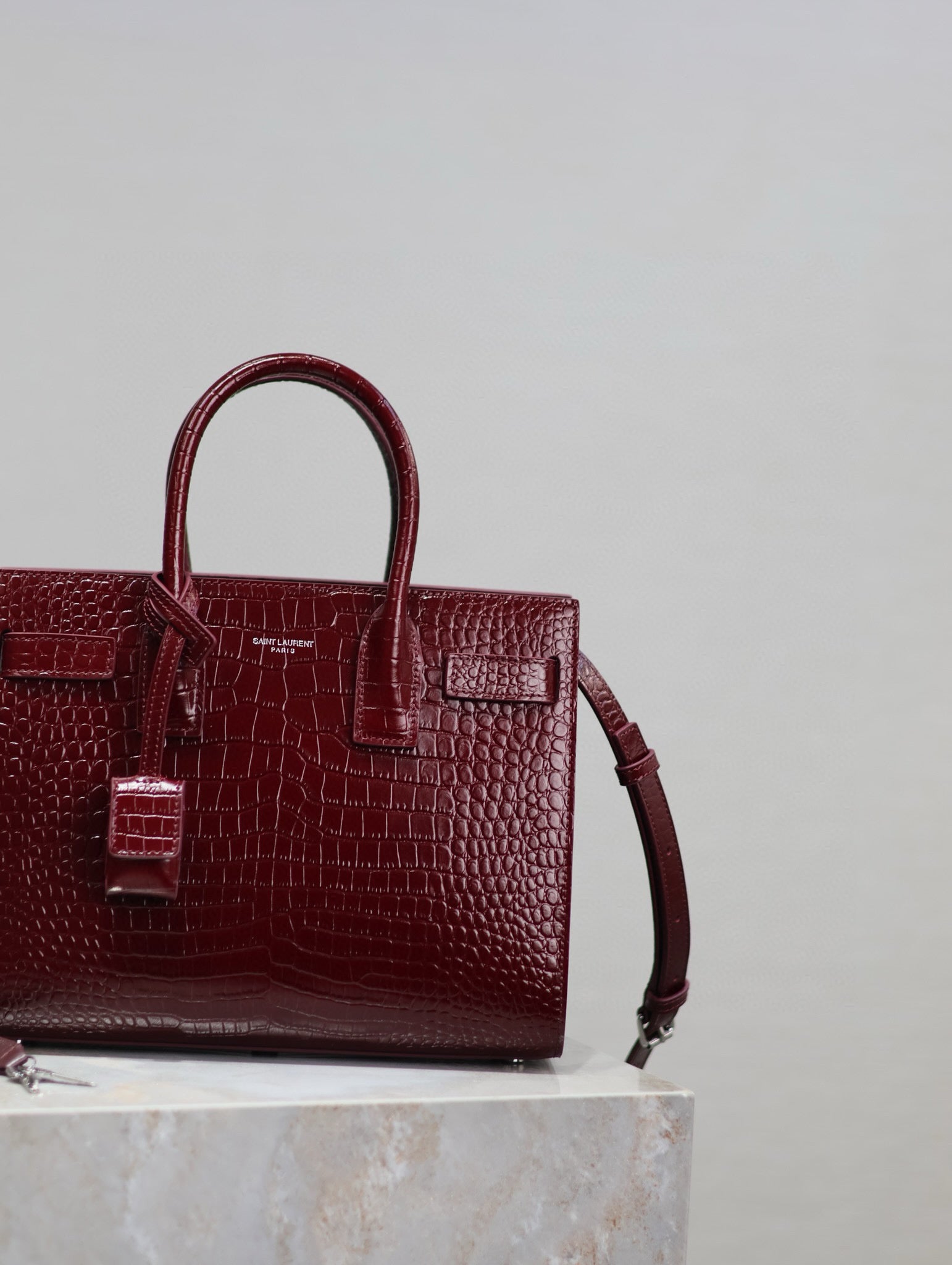 SAC DE JOUR BABY 26 BURGUNDY RED CALFSKIN SILVER HARDWARE