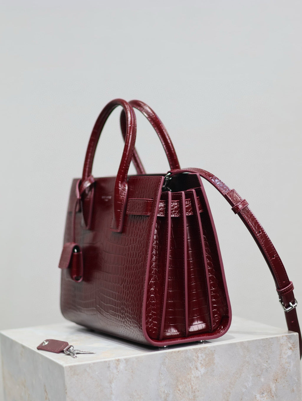 SAC DE JOUR BABY 26 BURGUNDY RED CALFSKIN SILVER HARDWARE