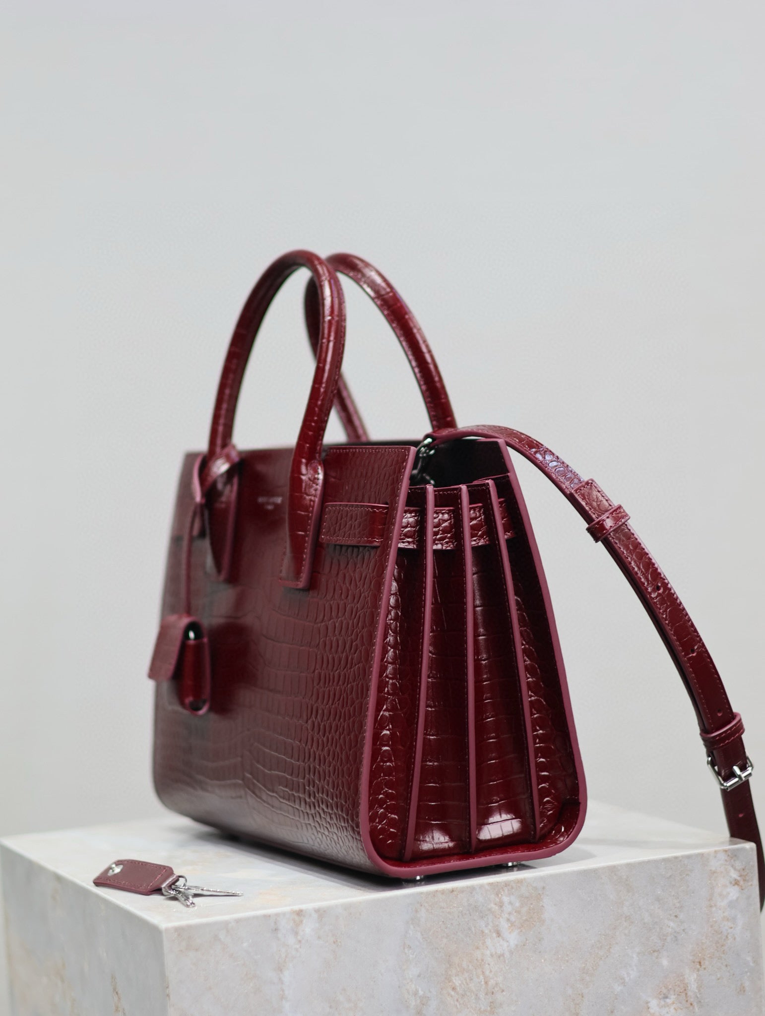 SAC DE JOUR BABY 26 BURGUNDY RED CALFSKIN SILVER HARDWARE