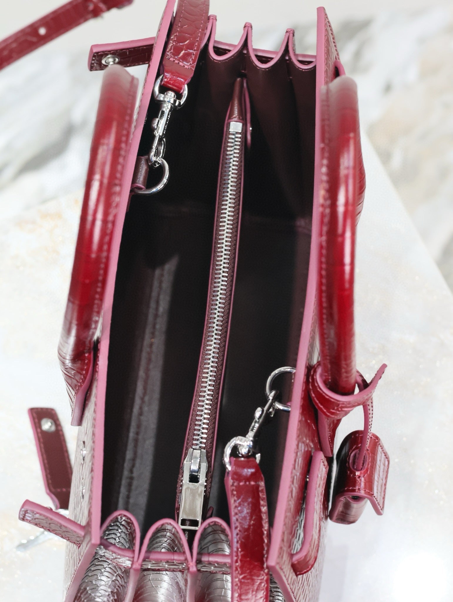 SAC DE JOUR BABY 26 BURGUNDY RED CALFSKIN SILVER HARDWARE