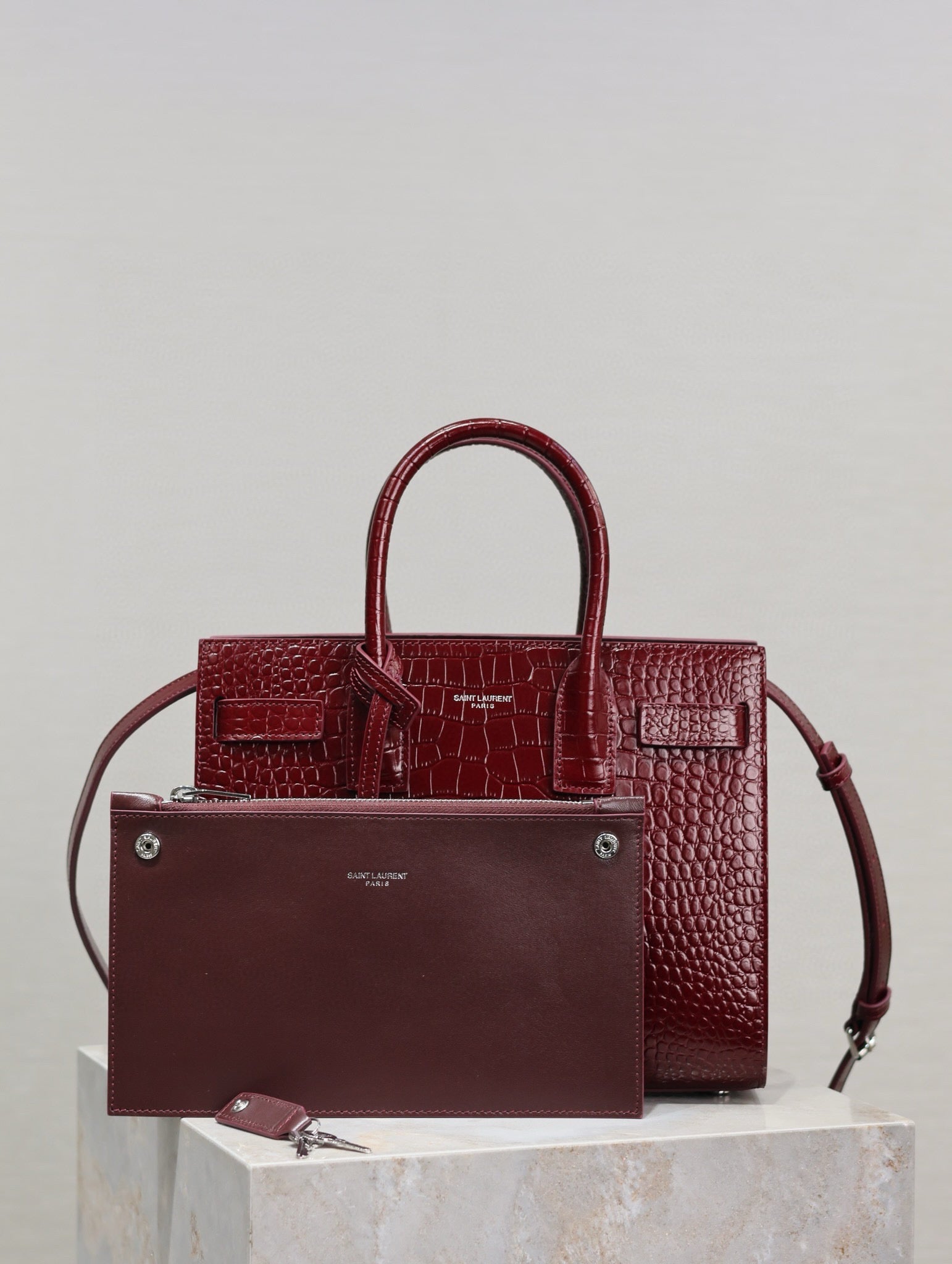 SAC DE JOUR BABY 26 BURGUNDY RED CALFSKIN SILVER HARDWARE