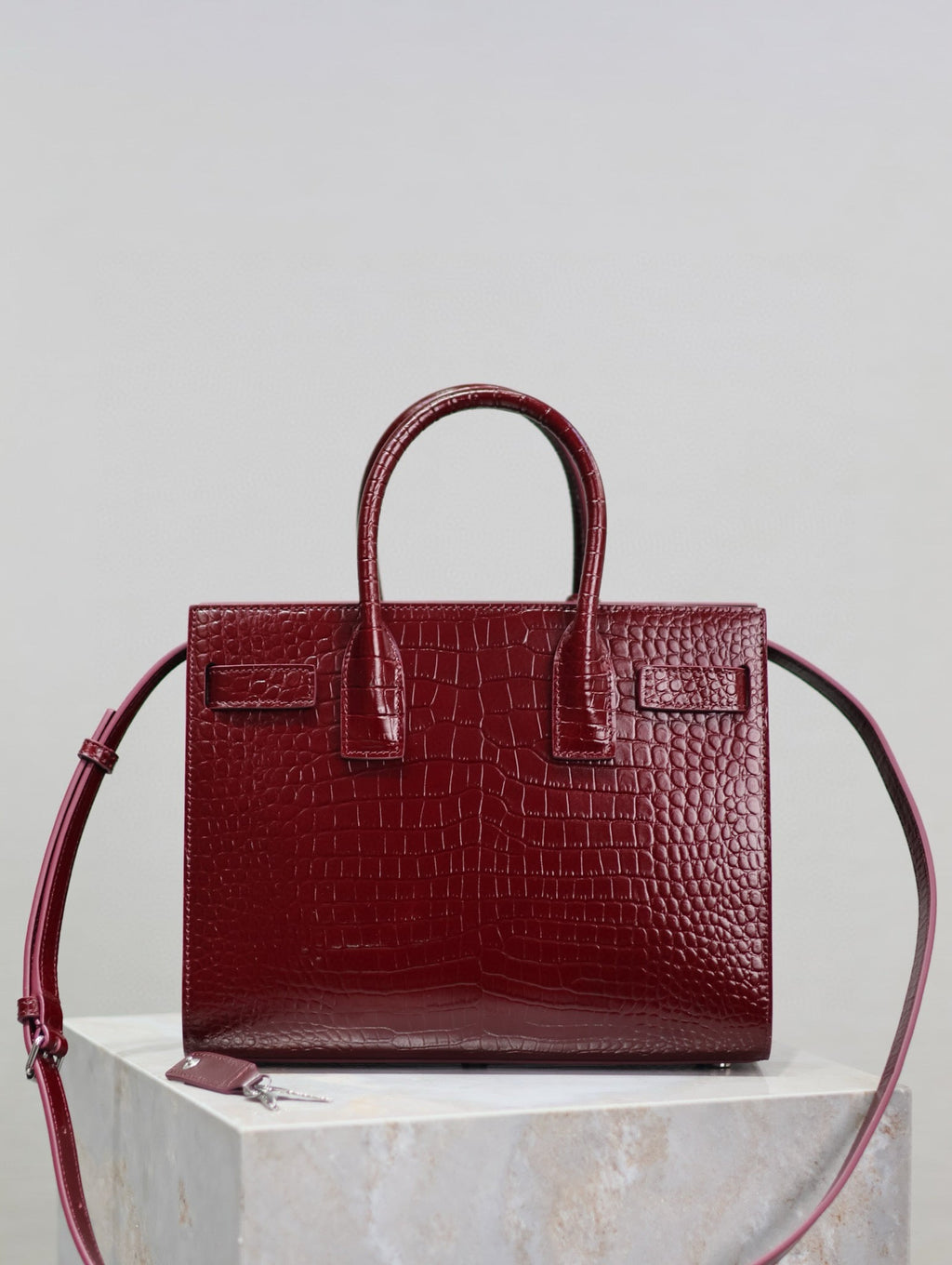 SAC DE JOUR BABY 26 BURGUNDY RED CALFSKIN SILVER HARDWARE
