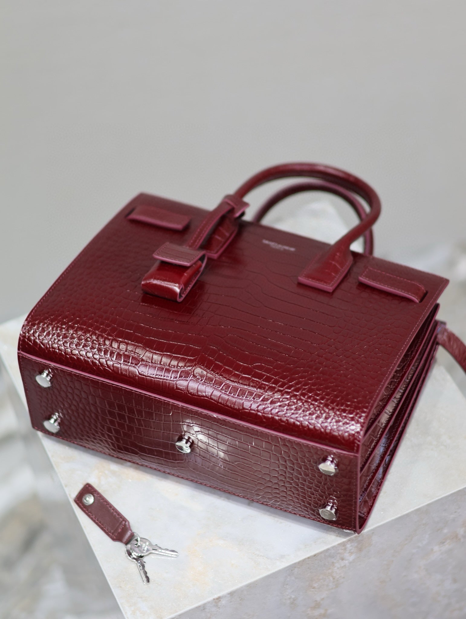 SAC DE JOUR BABY 26 BURGUNDY RED CALFSKIN SILVER HARDWARE