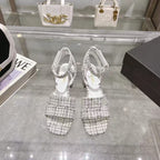 CC HIGH-HEELED SANDALS IN BLACK AND WHITE TWEED
