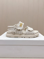 D-SANDAL IN WHITE CANVAS GOLD HARDWARE