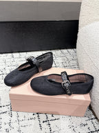 MM BALLET FLATS IN BLACK MESH AND LEATHER