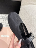 MM BALLET FLATS IN BLACK MESH AND LEATHER
