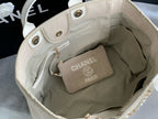 SHOPPING BAG 38 IN BEIGE AND WHITE CANVAS