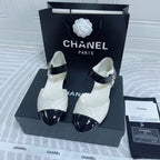 CC FLAT SANDAL IN WHITE MIX BLACK CALFSKIN