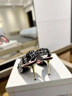 RUBY SANDALS IN BLACK CALFSKIN AND PB LABYRINTH CANVAS