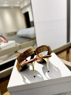 RUBY SANDALS IN BROWN CALFSKIN AND PB LABYRINTH CANVAS