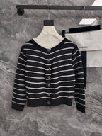 CC NAUTICAL CARDIGAN IN BLACK AND WHITE COTTON KNIT WITH STRIPED DESIGN WITH CC BUTTONS