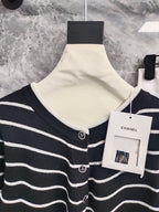 CC NAUTICAL CARDIGAN IN BLACK AND WHITE COTTON KNIT WITH STRIPED DESIGN WITH CC BUTTONS