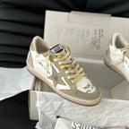 BALLSTAR SNEAKERS IN WHITE AND GREY CALFSKIN AND SUEDE
