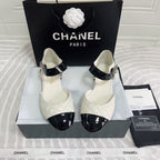 CC CLASSIC MARY JANE FLATS IN WHITE AND BLACK QUILTED CALFSKIN