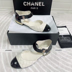 CC CLASSIC MARY JANE FLATS IN WHITE AND BLACK QUILTED CALFSKIN