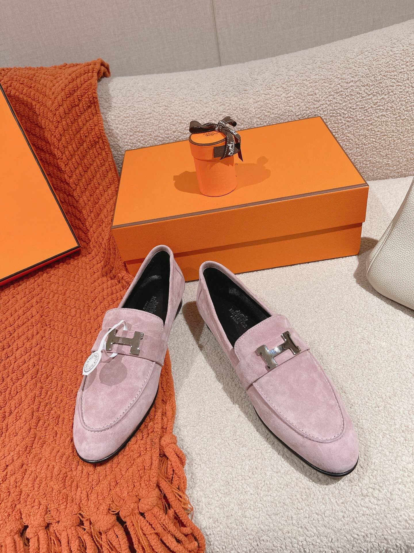 HM PARIS LOAFER IN PINK SUEDE SILVER HARDWARE