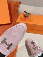 HM PARIS LOAFER IN PINK SUEDE SILVER HARDWARE