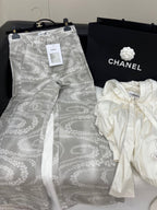 CC WIDE LEG PANTS IN GREY FLORAL SILK