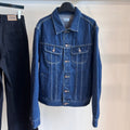 CLASSIC TRUCKER JACKET INDIGO DENIM CONTRAST STITCHING SILVER BUTTONS          Ask ChatGPT
