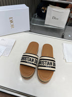 CD PLATFORM SLIDES IN BEIGE MIX BROWN CANVAS