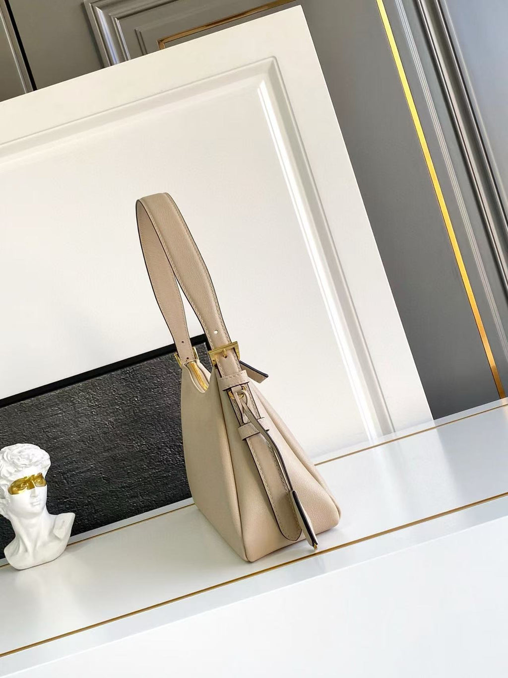 Prada Aimee Underarm Bag 31cm beige Calfskin