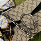 GG DIONYSUS SHOULDER BAG IN BEIGE CANVAS SILVER HARDWARE