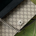 GG DIONYSUS SHOULDER BAG IN BEIGE CANVAS SILVER HARDWARE