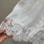 SLEEVELESS BLO IN WHITE LINEN LACE TRIM AND NECK TIE