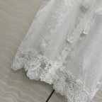 SLEEVELESS BLO IN WHITE LINEN LACE TRIM AND NECK TIE