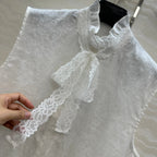 SLEEVELESS BLO IN WHITE LINEN LACE TRIM AND NECK TIE