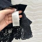 SLEEVELESS BLO IN BLACK LINEN LACE TRIM AND NECK TIE