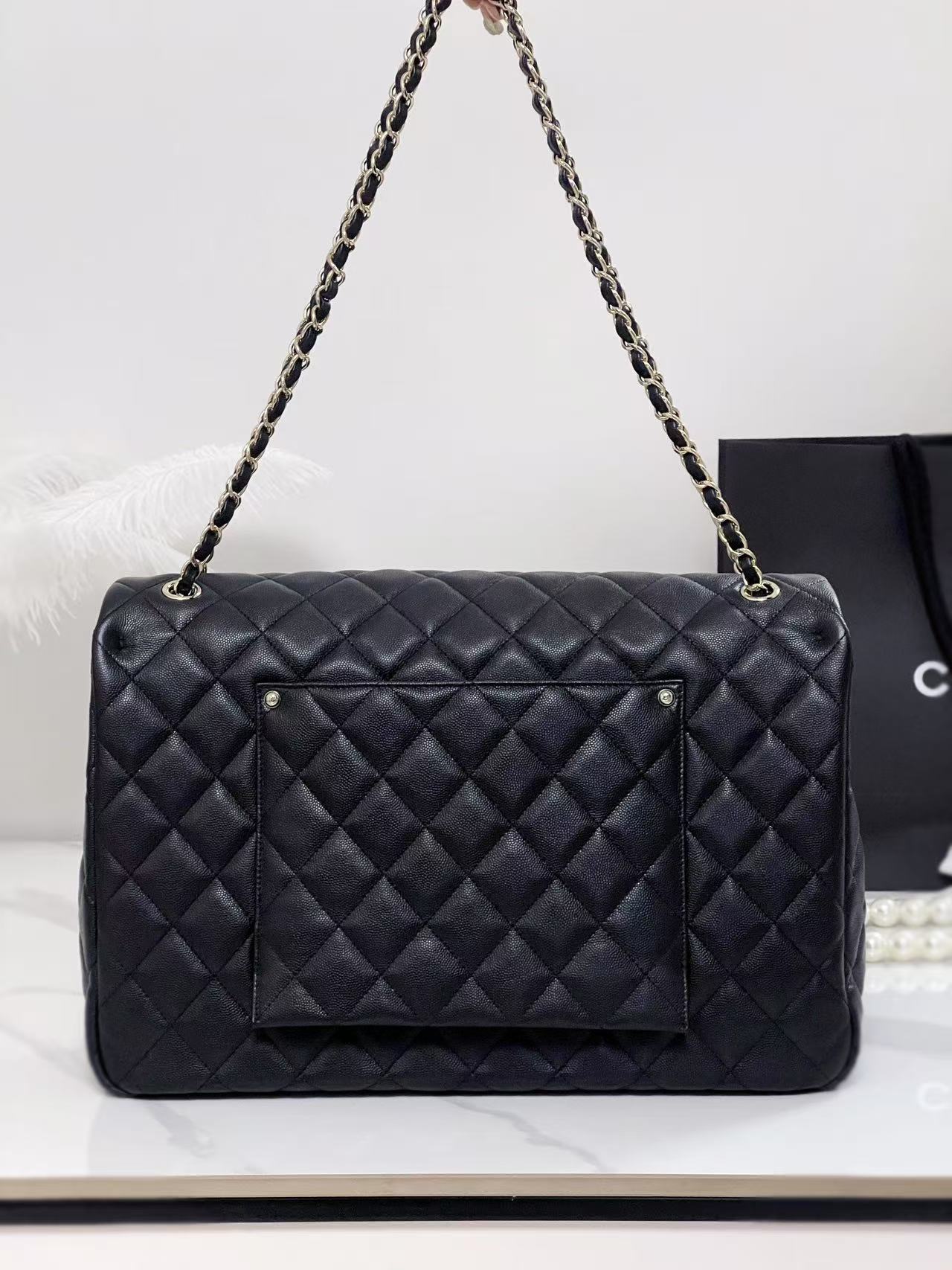 Chanel 40cm Bag Black Silver Lambskin