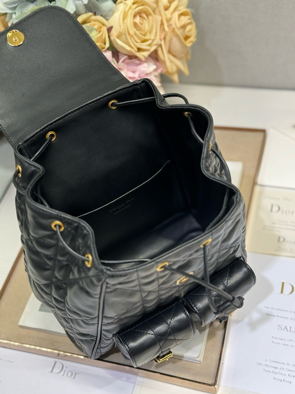 CD Caro Medium Size Backpack Black Sheepskin 23 x 26.7 x 12.5 cm