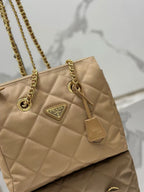 PRADA QUILTED SHOULDER BAG 25 IN LIGHT BROWN CALFSKIN