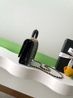 CC FLAP BAG 19 IN BLACK CALFSKIN GOLD HARDWARE