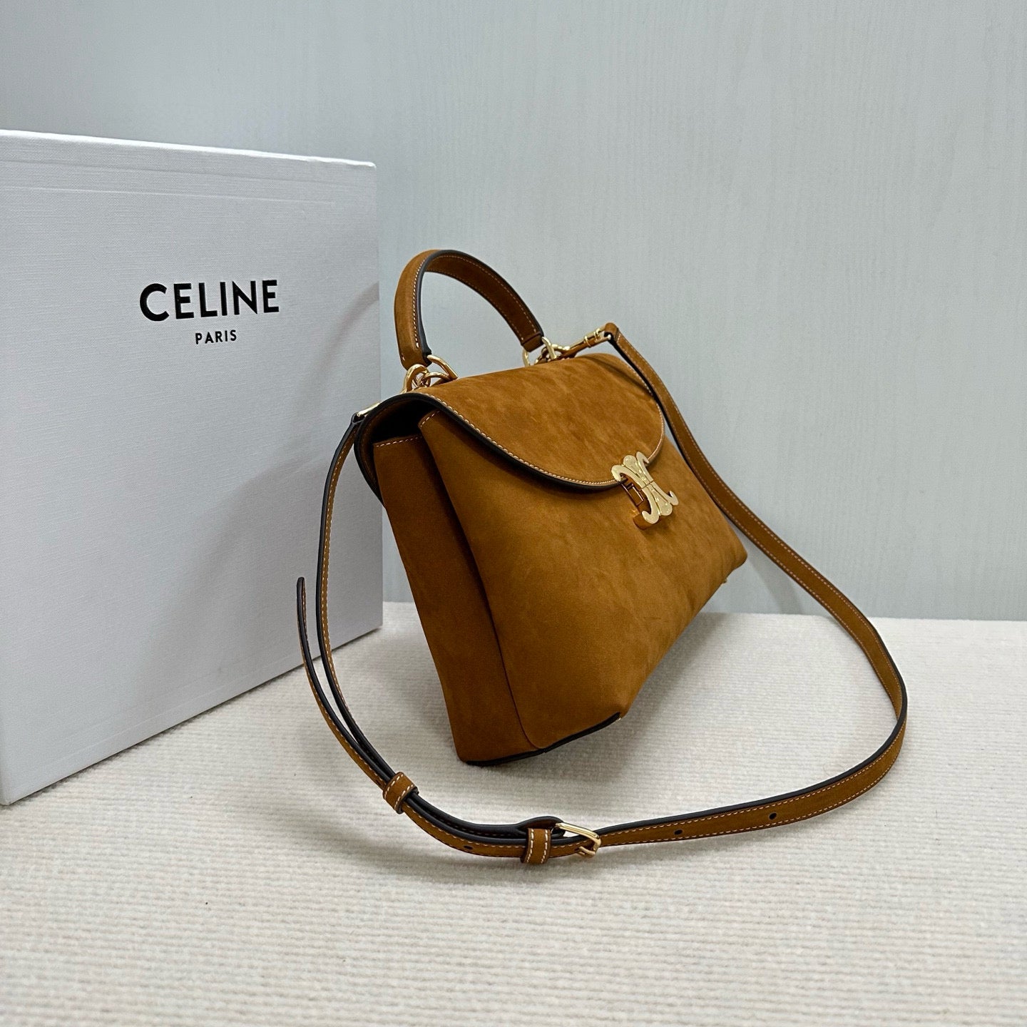 Nino Teen Medium 25 Bag In Camel Brown Suede Calfskin